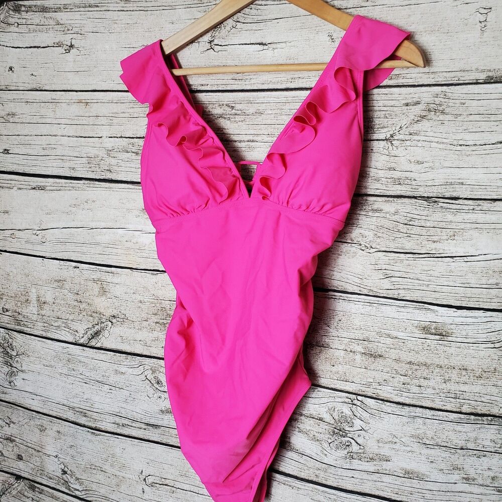 Summer Mae Swim Mod Ruffle Trim Ruched One Piece Swimsuit Summer Beach